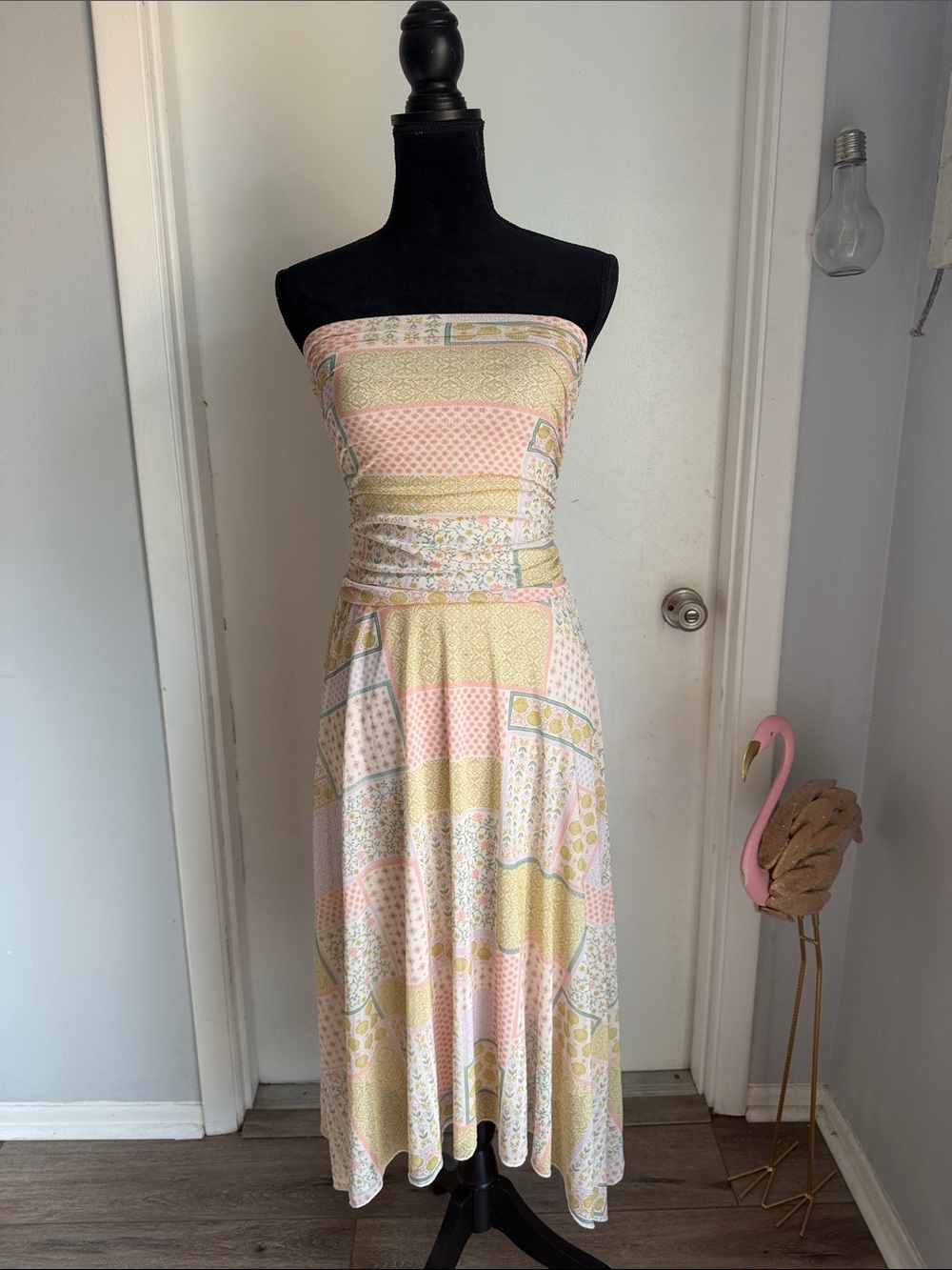 See You Monday Patchwork High-Low Maxi Skirt in Pink & Yellow